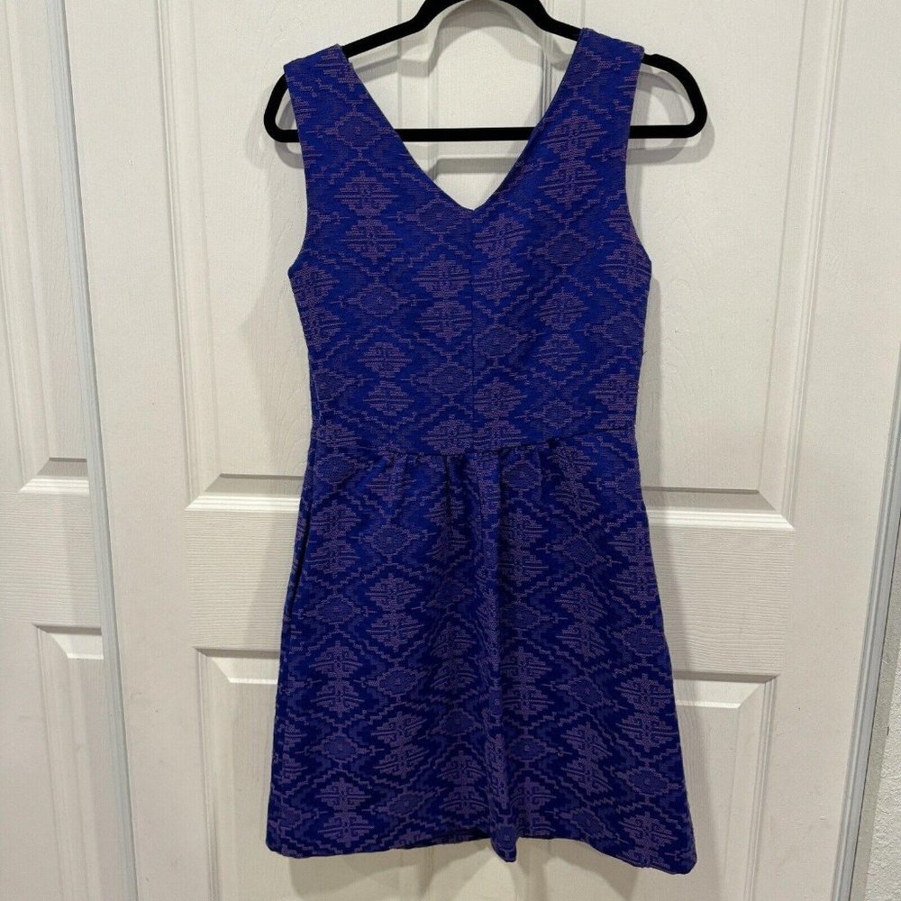 Anthropologie Women Size 4 Jacquard Fit Flare Maeve Blue Sheath Brocade‎ Dress - Picture 8 of 12